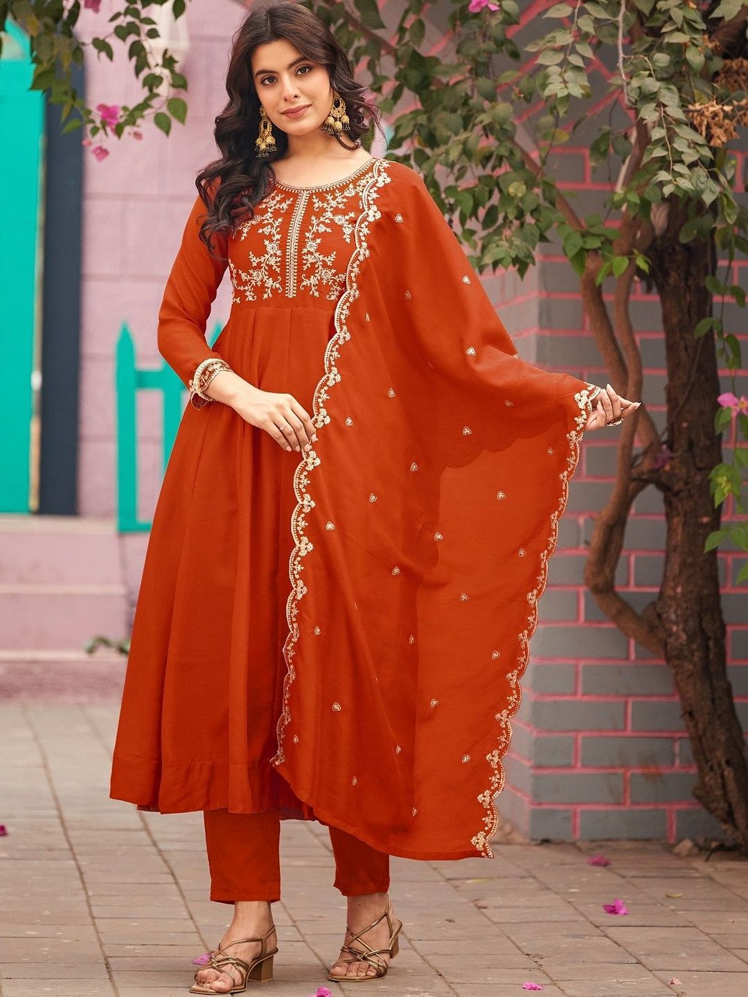 all about you all about you Women Ethnic Motifs Embroidered Regular Kurta with Trousers & With Dupatta
