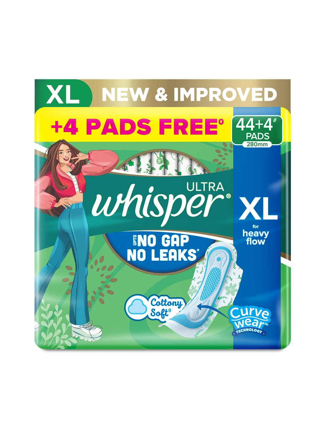 Whisper Ultra Upto No Gap No Leaks Sanitary Pads - 48 XL Pads