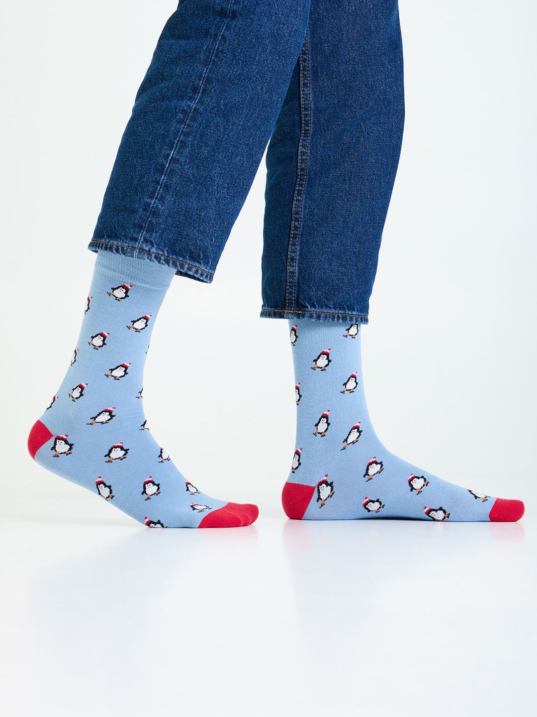 Mint & Oak Men Blue & Red Patterned Calf-Length Socks