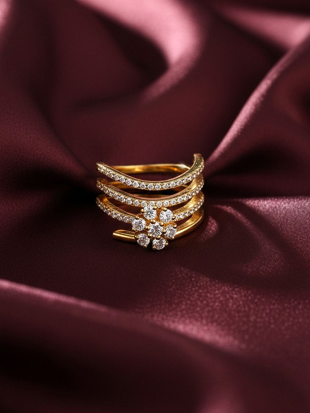MAEJOY Multi Band Lab grown diamond 92.5 Sterling Silver 18KT Gold plated spiral ring