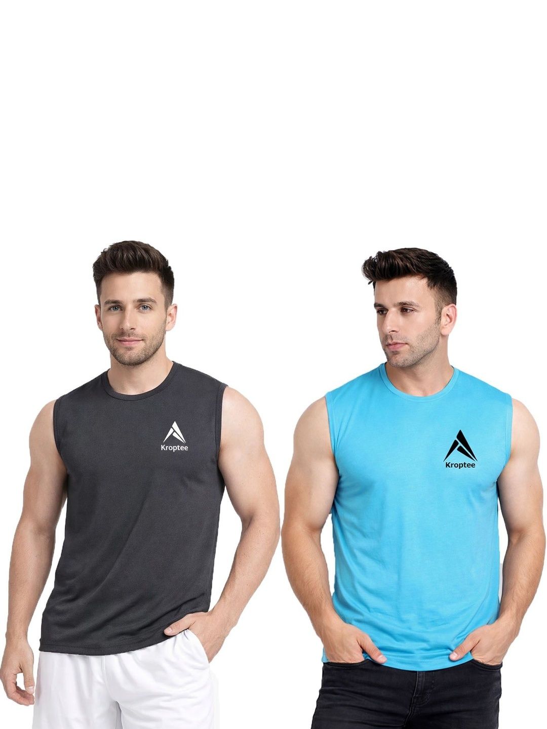 Kroptee Pack of 2 Cotton Blend Gym Vest