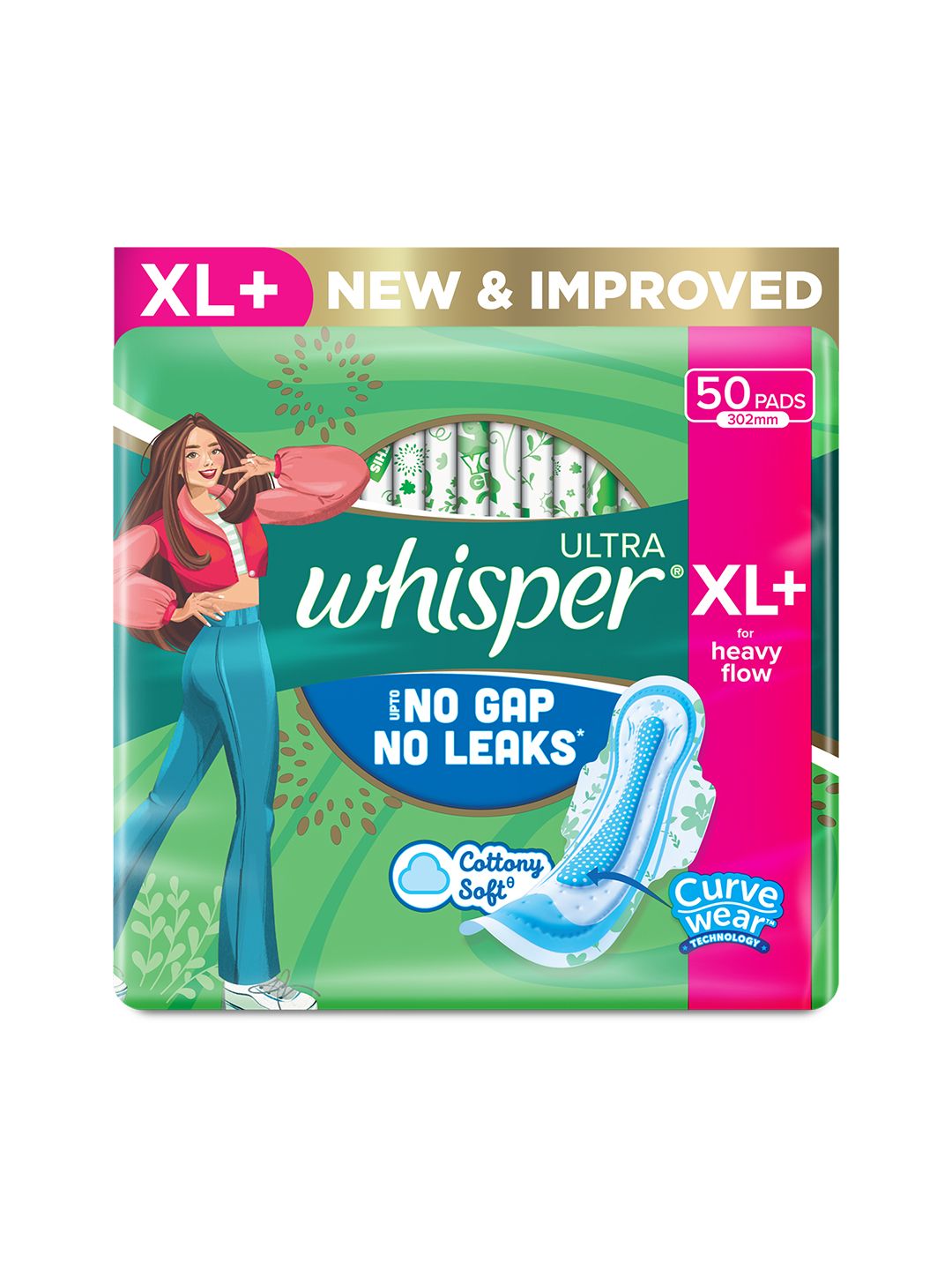 Whisper Whisper Ultra Upto No Gap No Leaks Sanitary Pads - 50 XL+ Pads