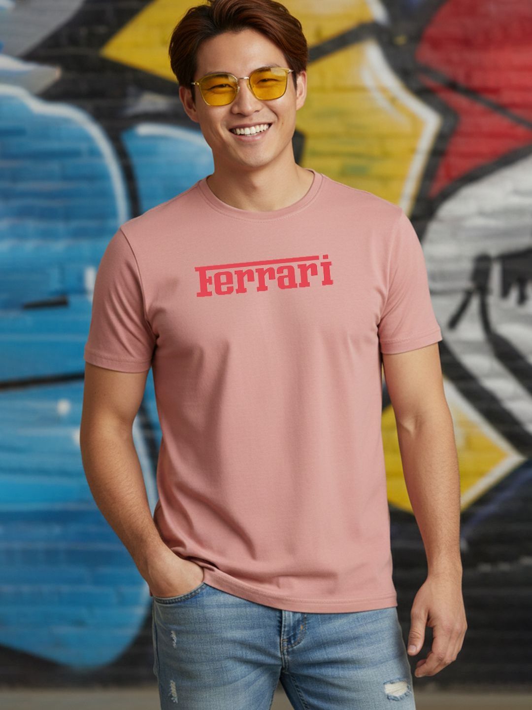 Greylongg Men Brand Logo Printed Pure Cotton Blend T-shirt