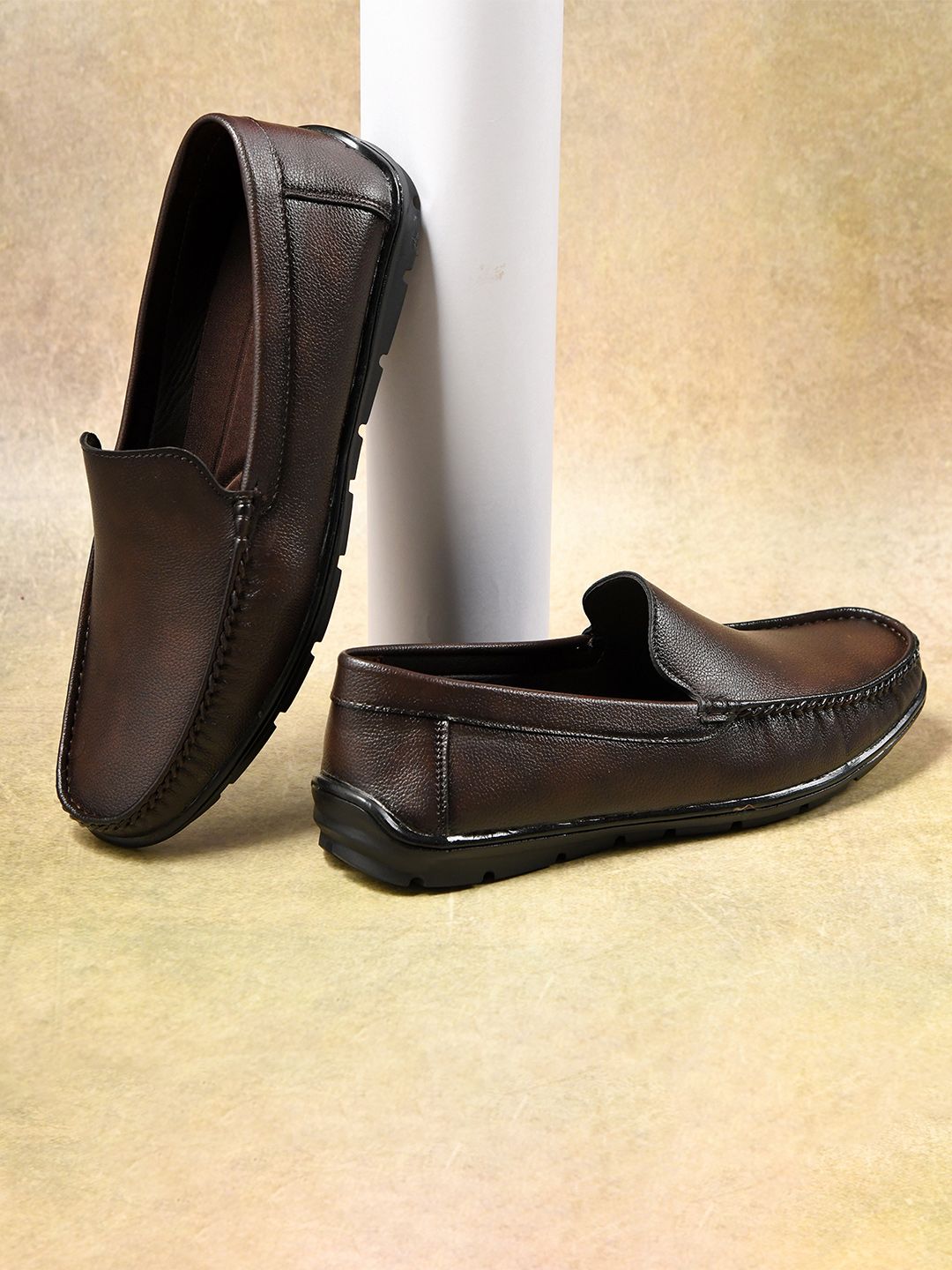 STEPSOFT Men Textured Formal Loafers with Classic Round Toe Design
