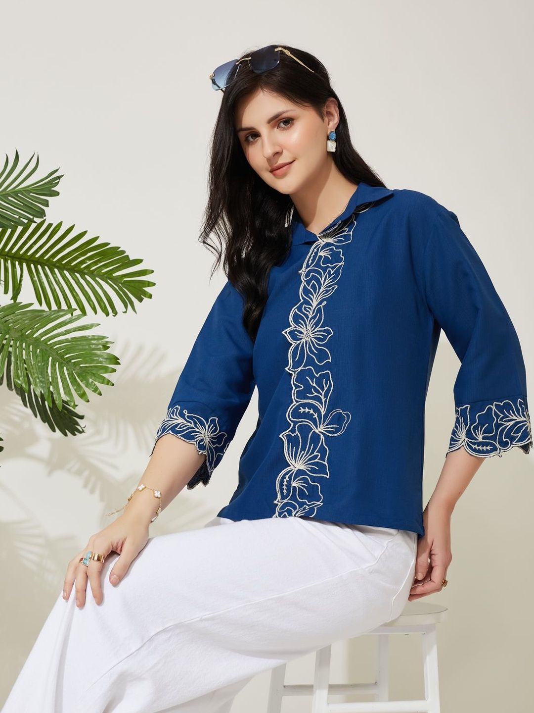 Buy J Turritopsis Women Embroidered Shirt Style Top - Shirts for