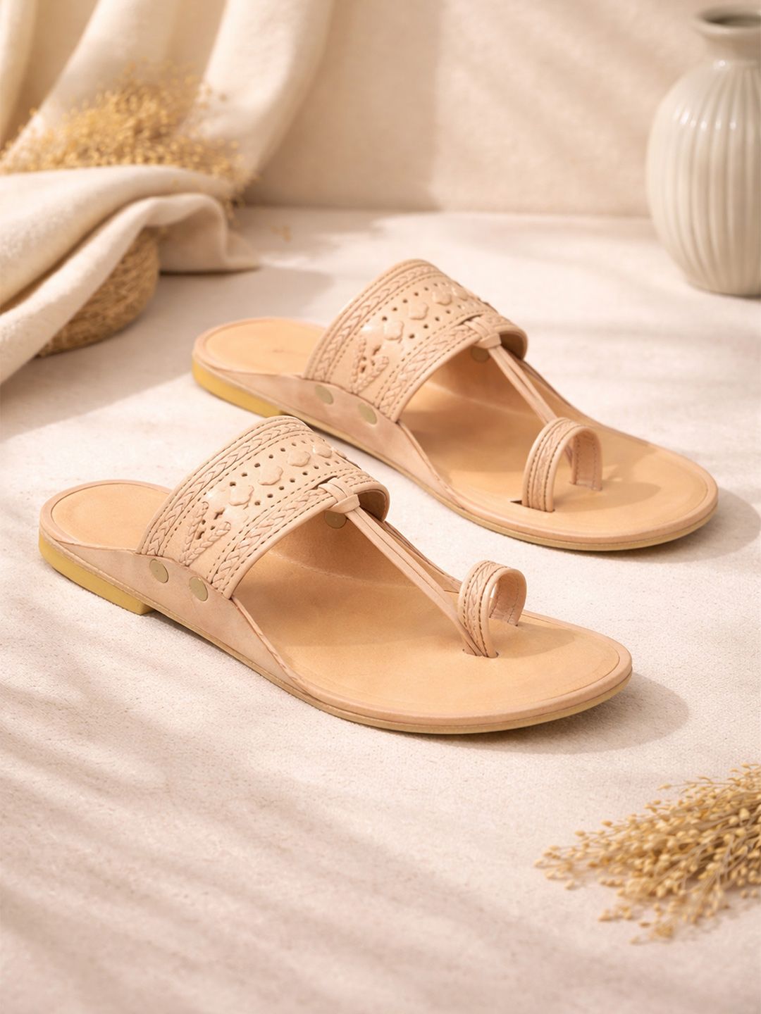 STEPSOFT Ethnic Kolhapuri Leather Comfort Sandals with Traditional Detailing