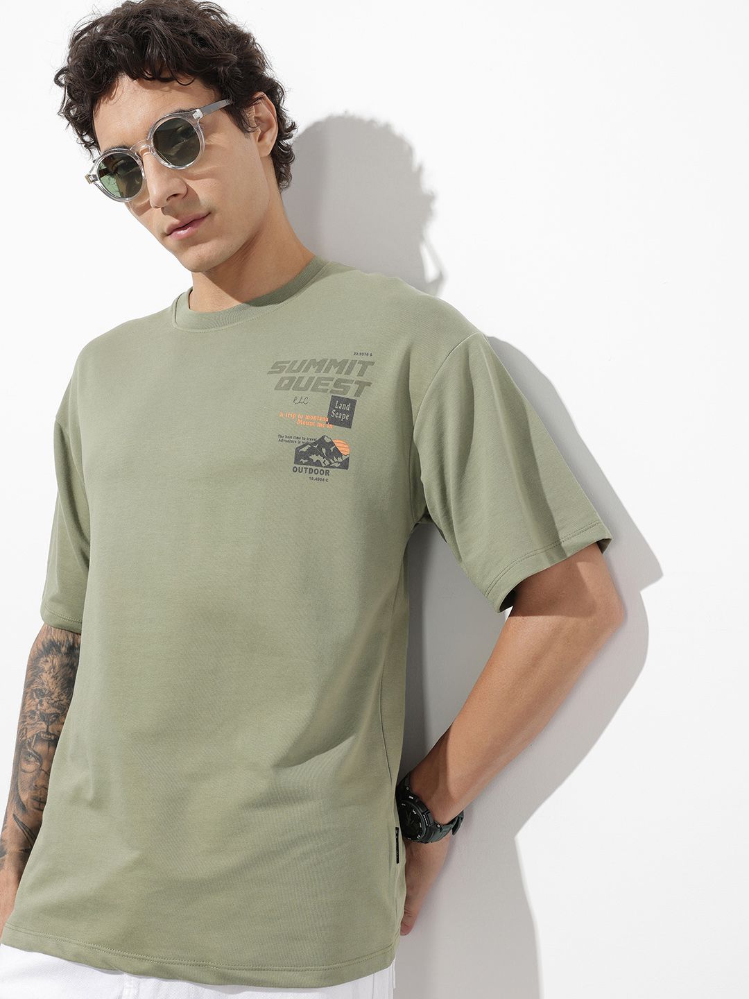 The Roadster Life Co. Oversized Typography Printed Drop-Shoulder Sleeves T-shirt