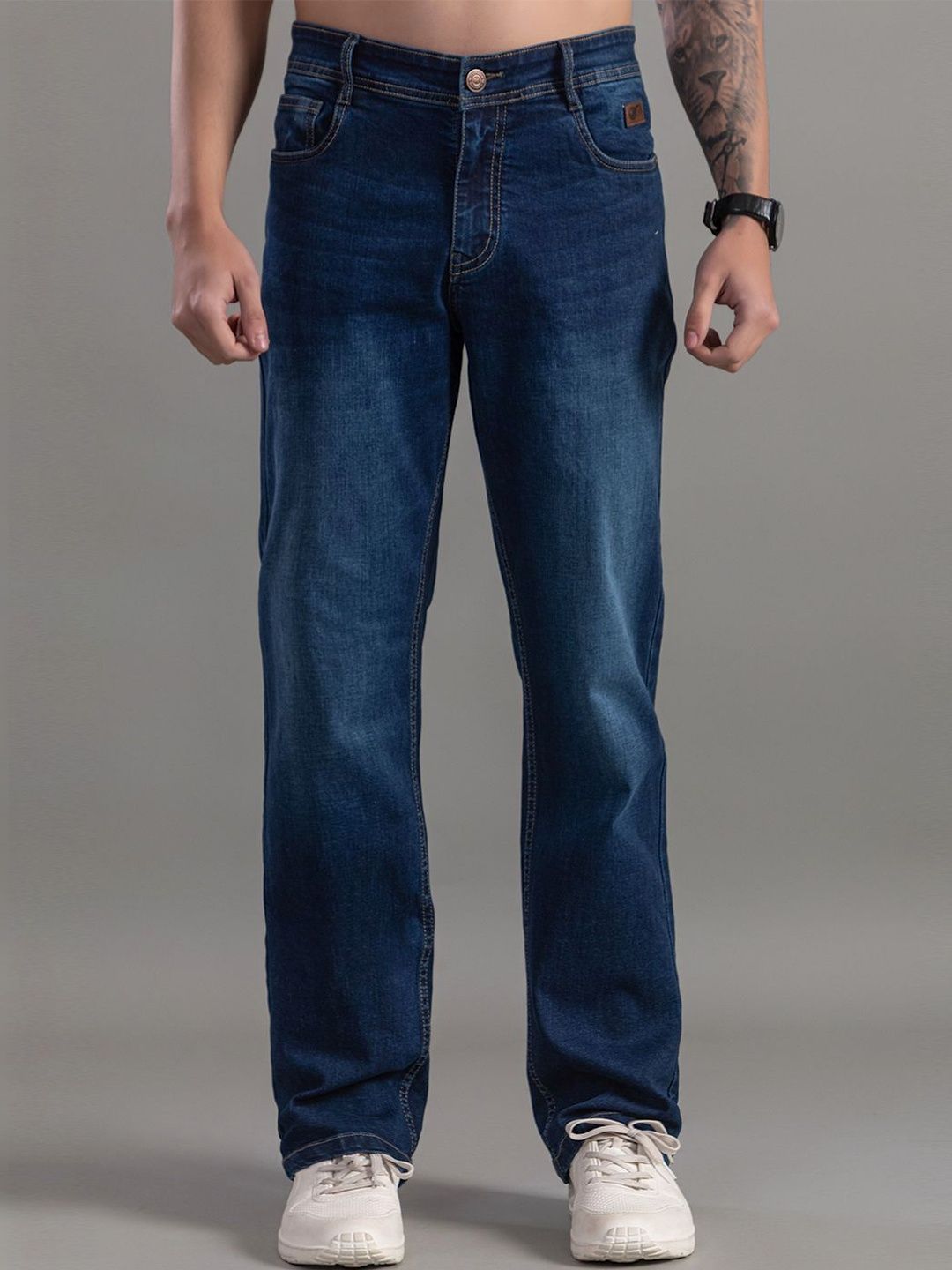 Club York Men Straight Fit Mid-Rise Low Distress Light Fade Jeans