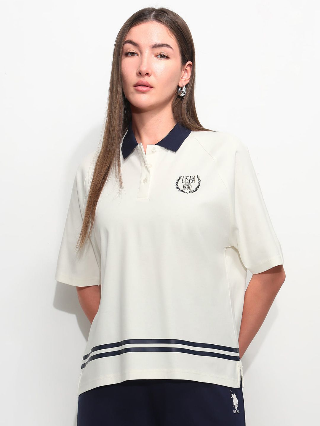 Brand Logo Striped Polo Collar T-shirt
