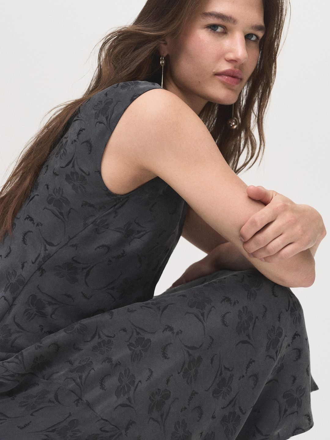 Floral Printed Extended Sleeves A-Line Midi Dress