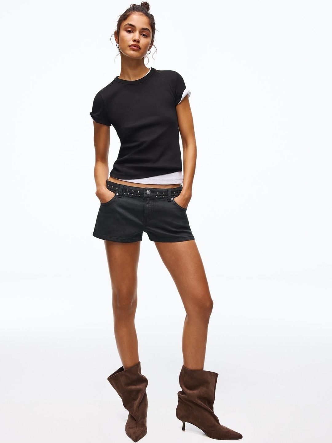 Studded twill shorts