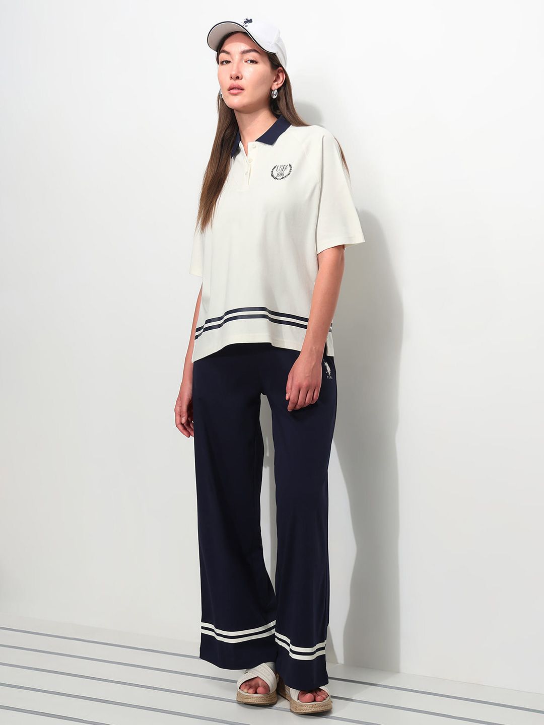Brand Logo Striped Polo Collar T-shirt