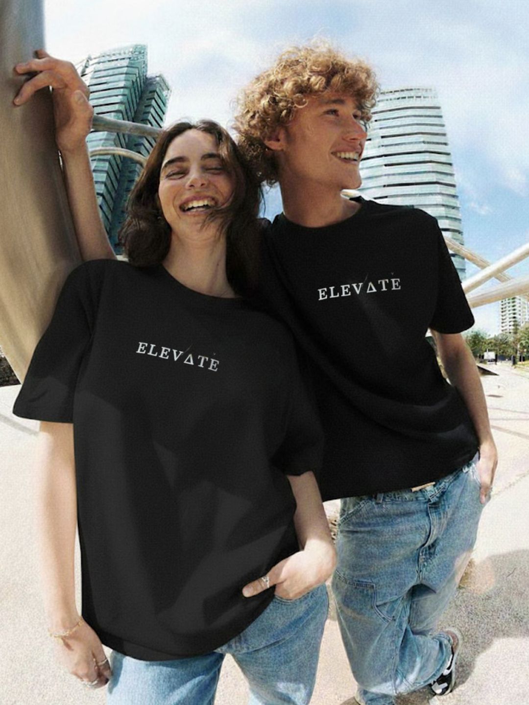 Rigo Unisex Black Round Neck Cotton Typography Printed Drop Shoulder Oversized T-shirt