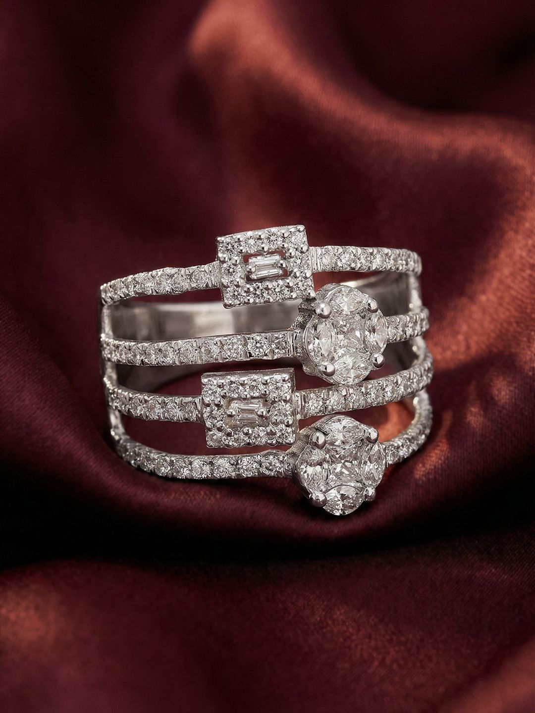 MAEJOY Multi band Lab grown diamond 92.5 Sterling Silver 18KT Rhodium plated ring