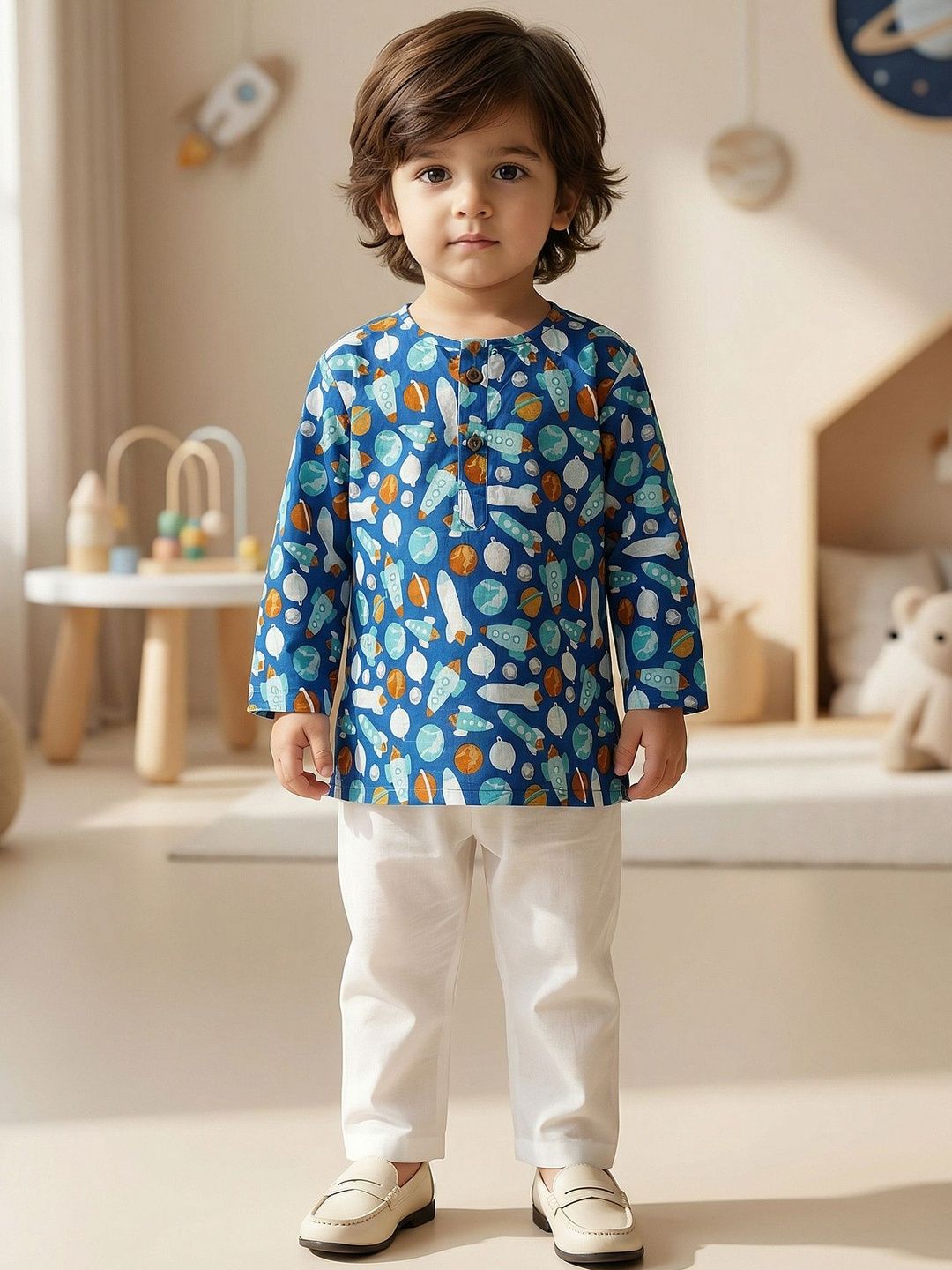 LIL PITAARA Unisex Kids Ethnic Motifs Printed Regular Pure Cotton Kurta with Pyjamas