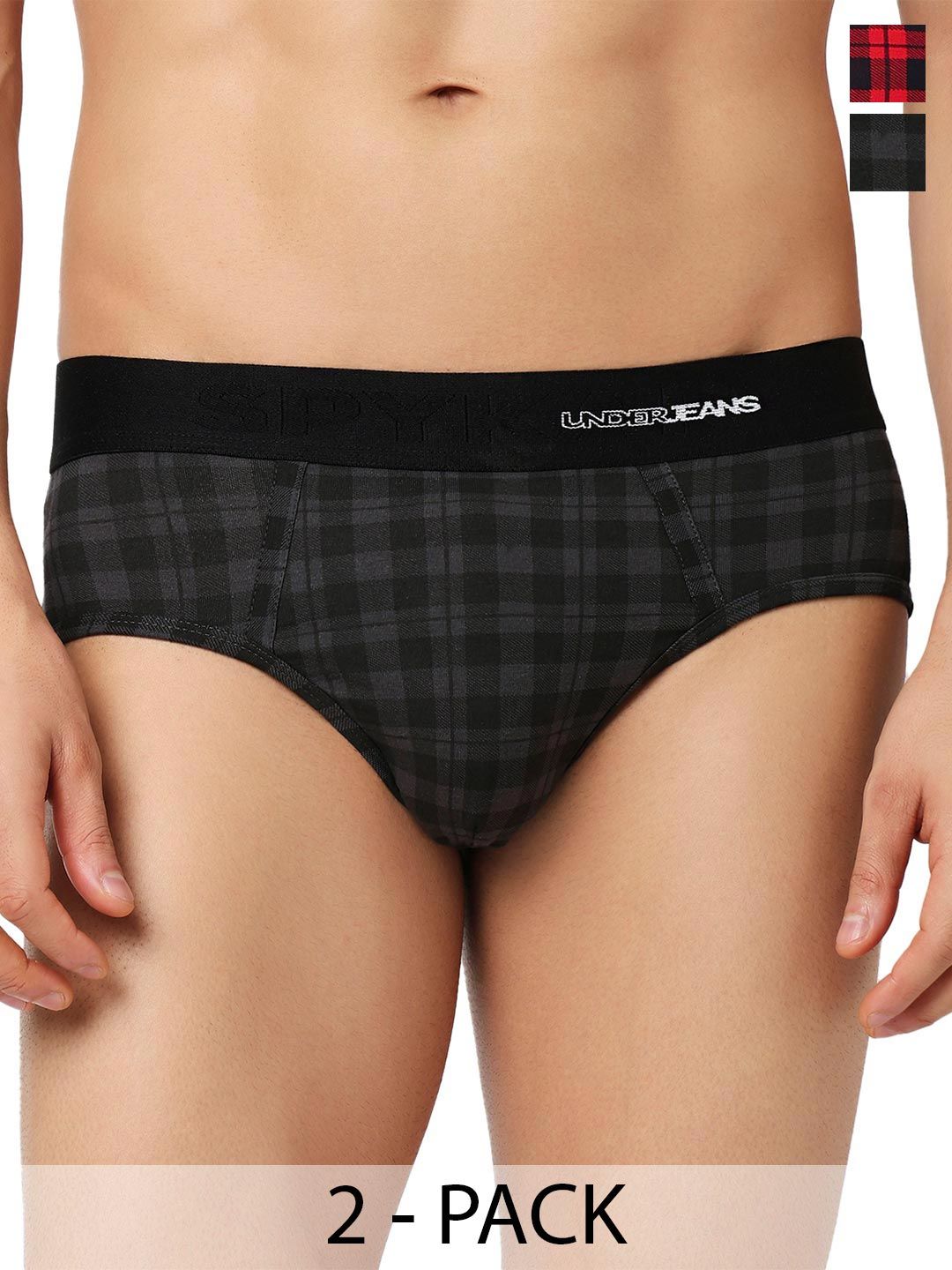 UnderJeans by Spykar Men Pack of 2 Checked Cotton Blend Basic Briefs