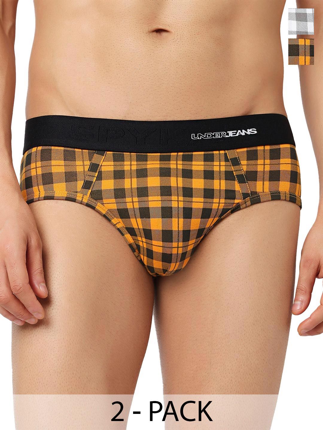 UnderJeans by Spykar Men Pack of 2 Checked Cotton Blend Basic Briefs