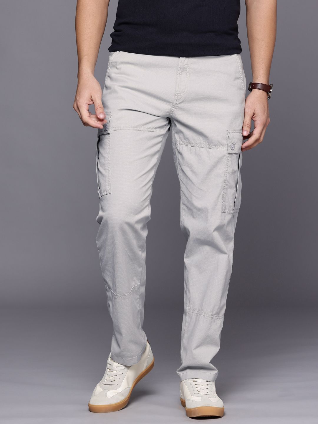 Men Loose Fit Cargos Trousers Allen Solly Men Loose Fit Textured Cargos Trousers