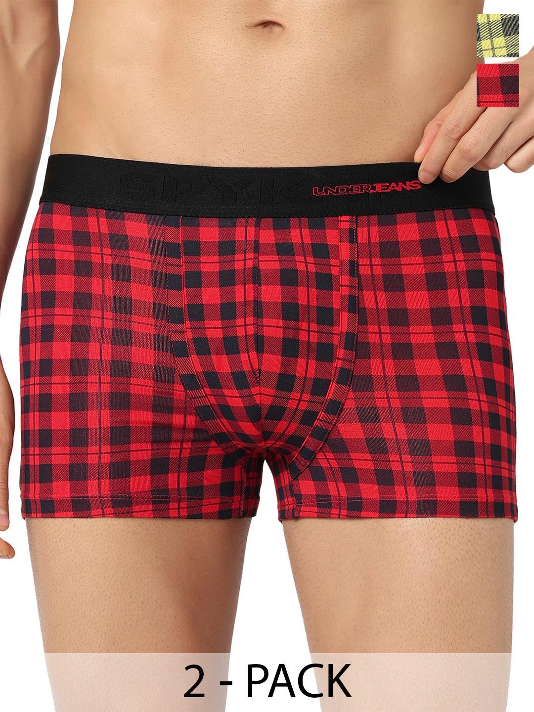 UnderJeans by Spykar Pack of 2 Cotton Blend Checked Trunks