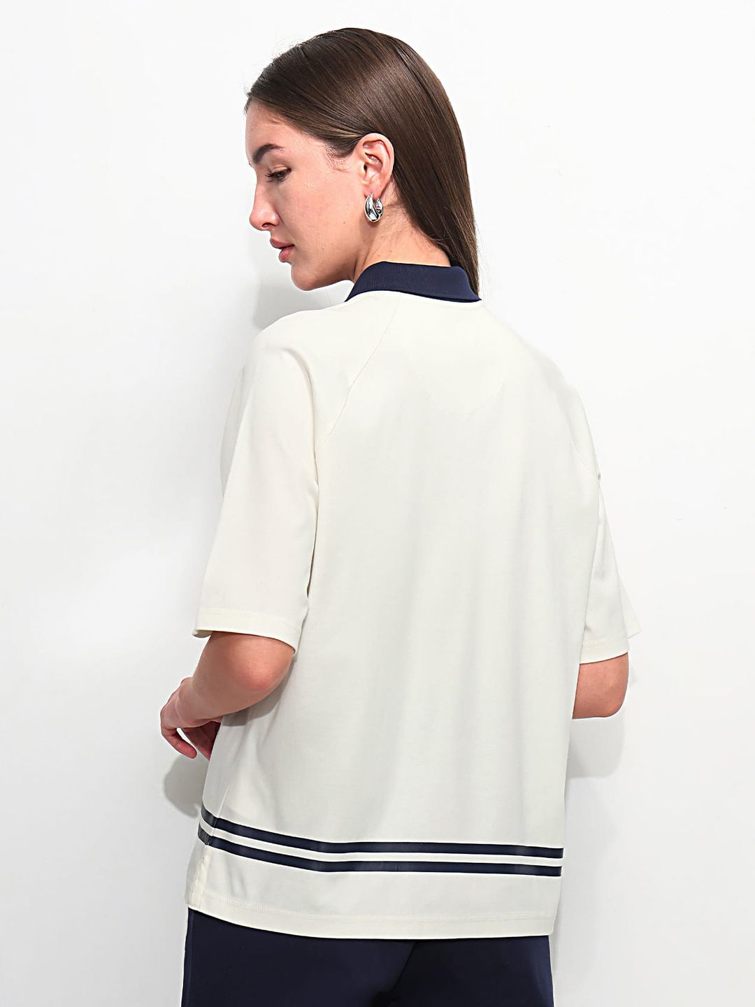 Brand Logo Striped Polo Collar T-shirt