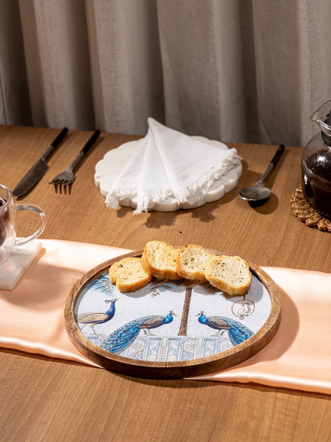 DULI Enamel Coated Multipurpose Round Serving Tray Platter for Home and Dining Table
