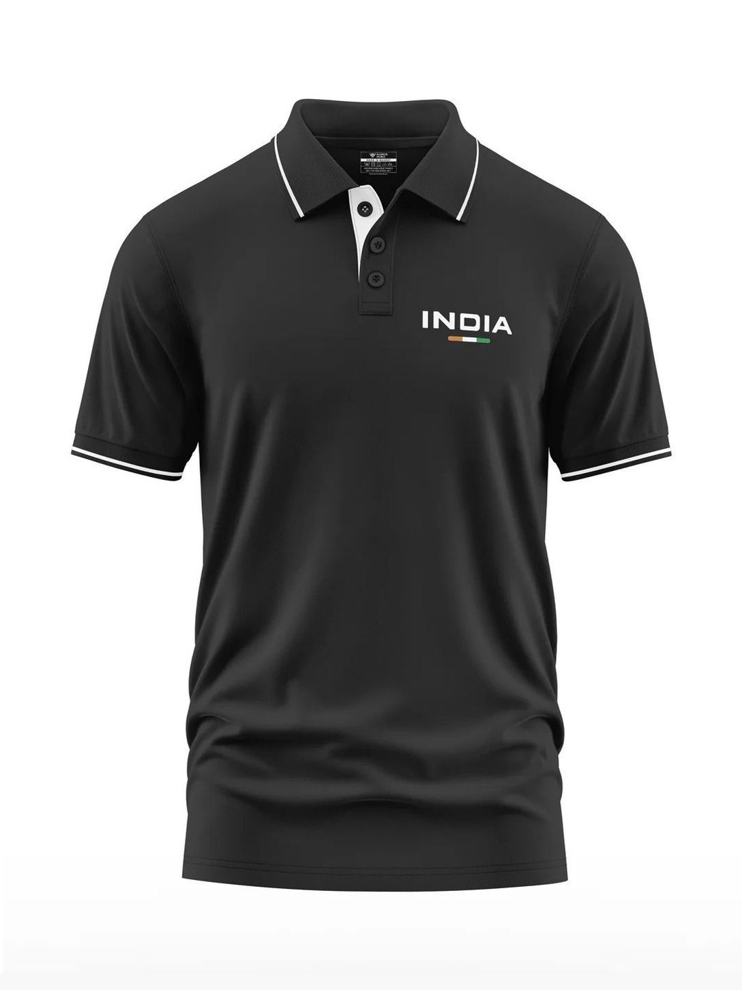 Warrior World Men Black Printed Cotton Polo Collar T-shirt