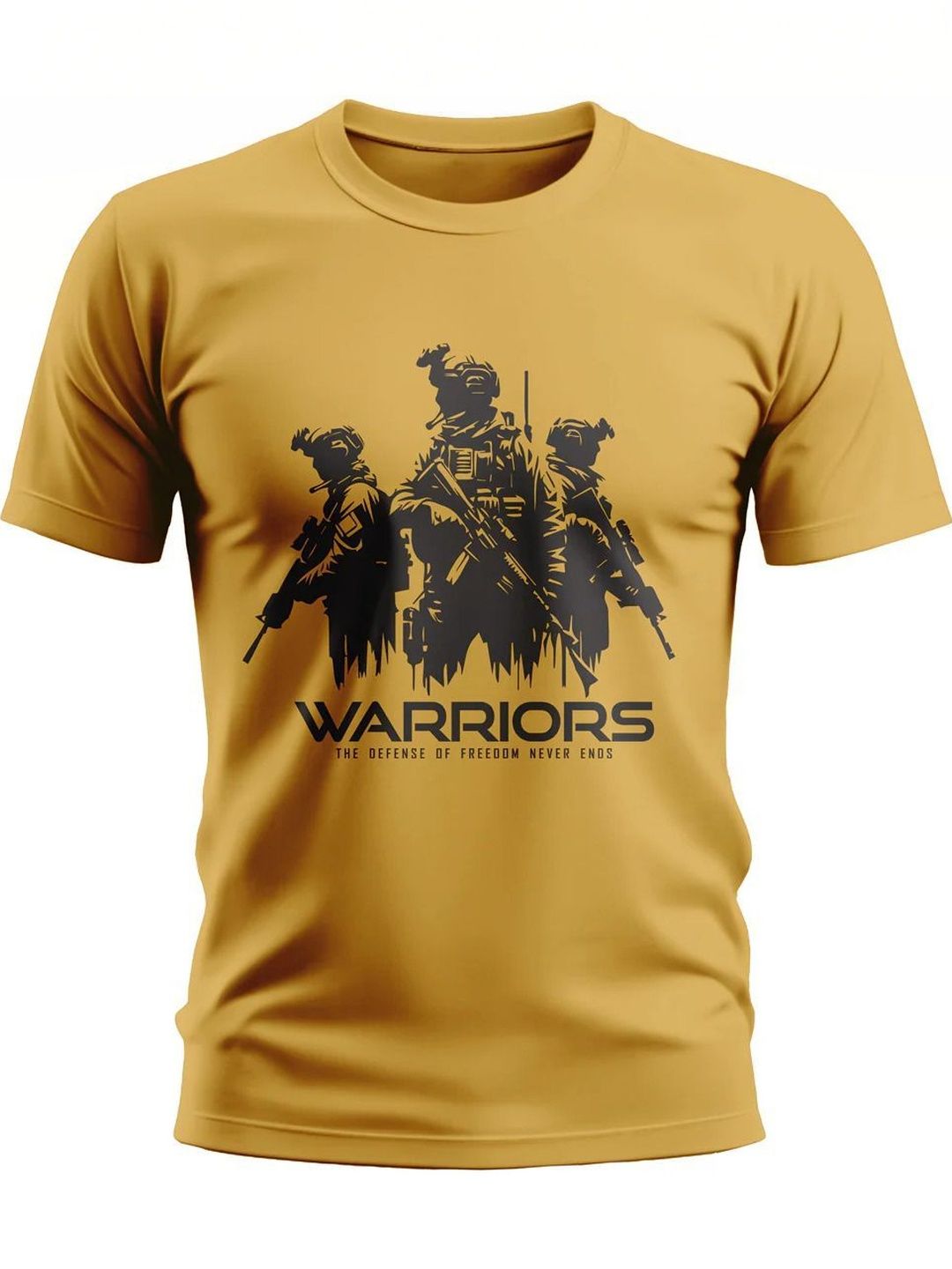 Warrior World Men Yellow Graphic Printed Cotton Round Neck T-shirt