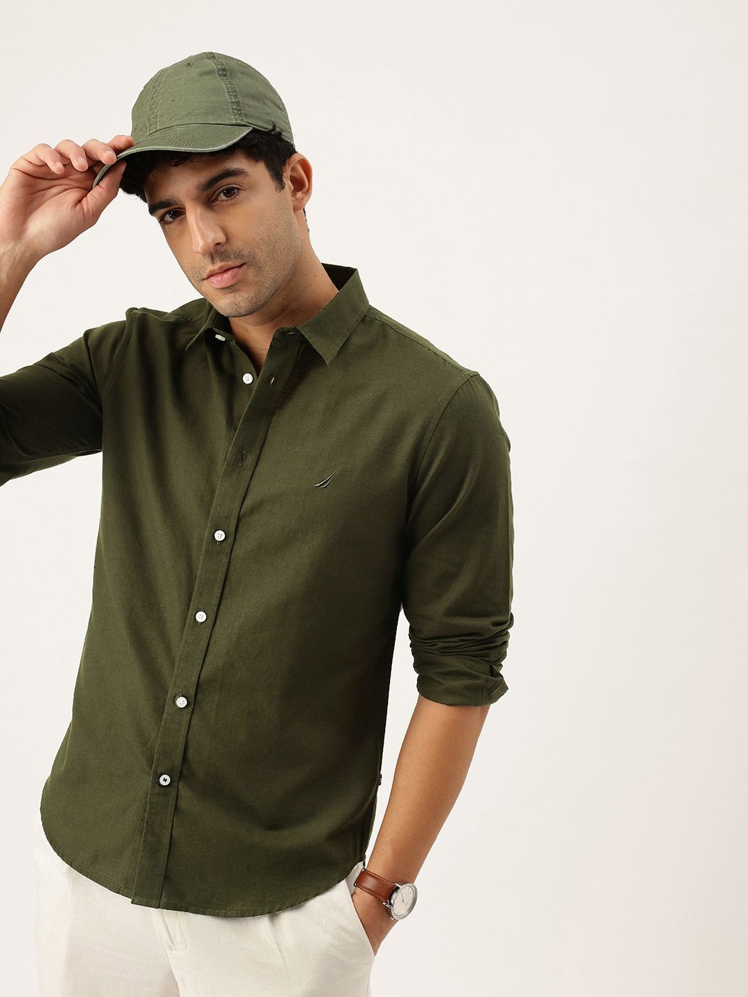 Nautica Slim Fit Cotton Linen Casual Shirt
