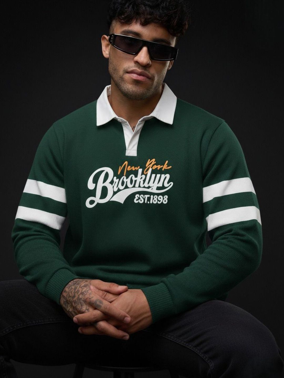 Try This Men Typography Printed Polo Collar T-shirt