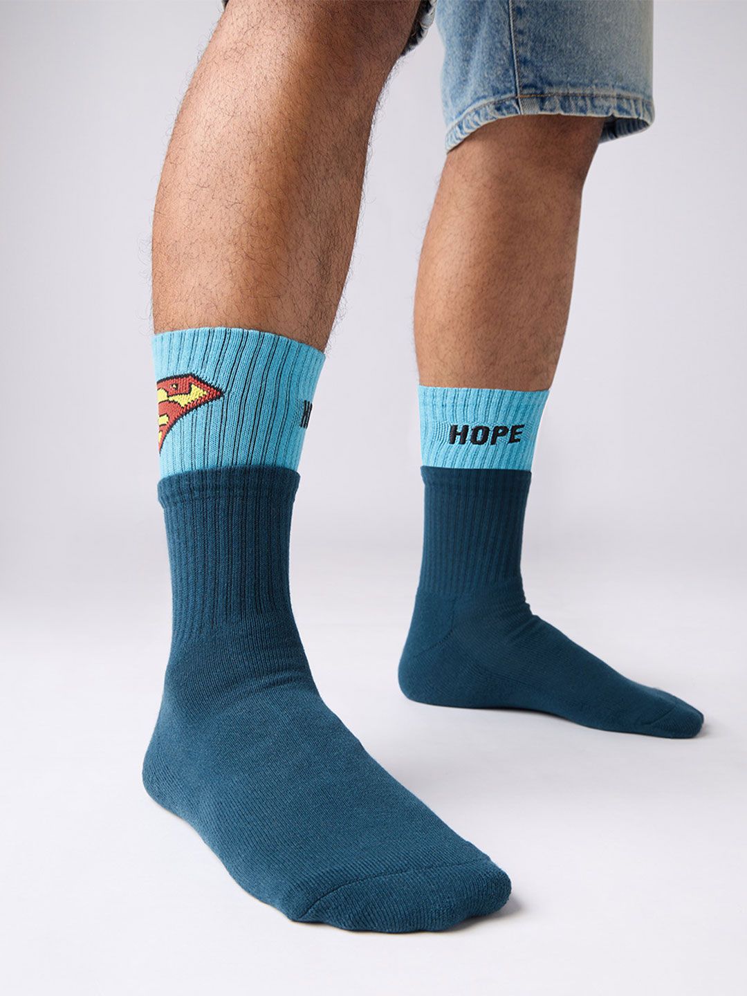 The Souled Store Men Superman Blue Cotton Crew Socks