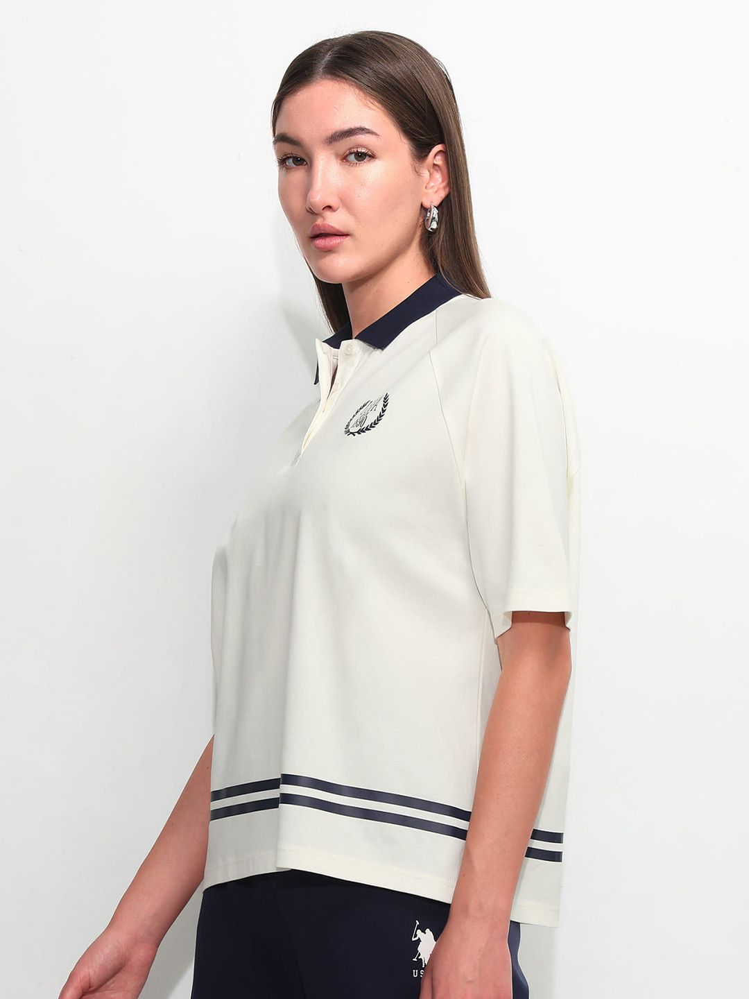 Brand Logo Striped Polo Collar T-shirt