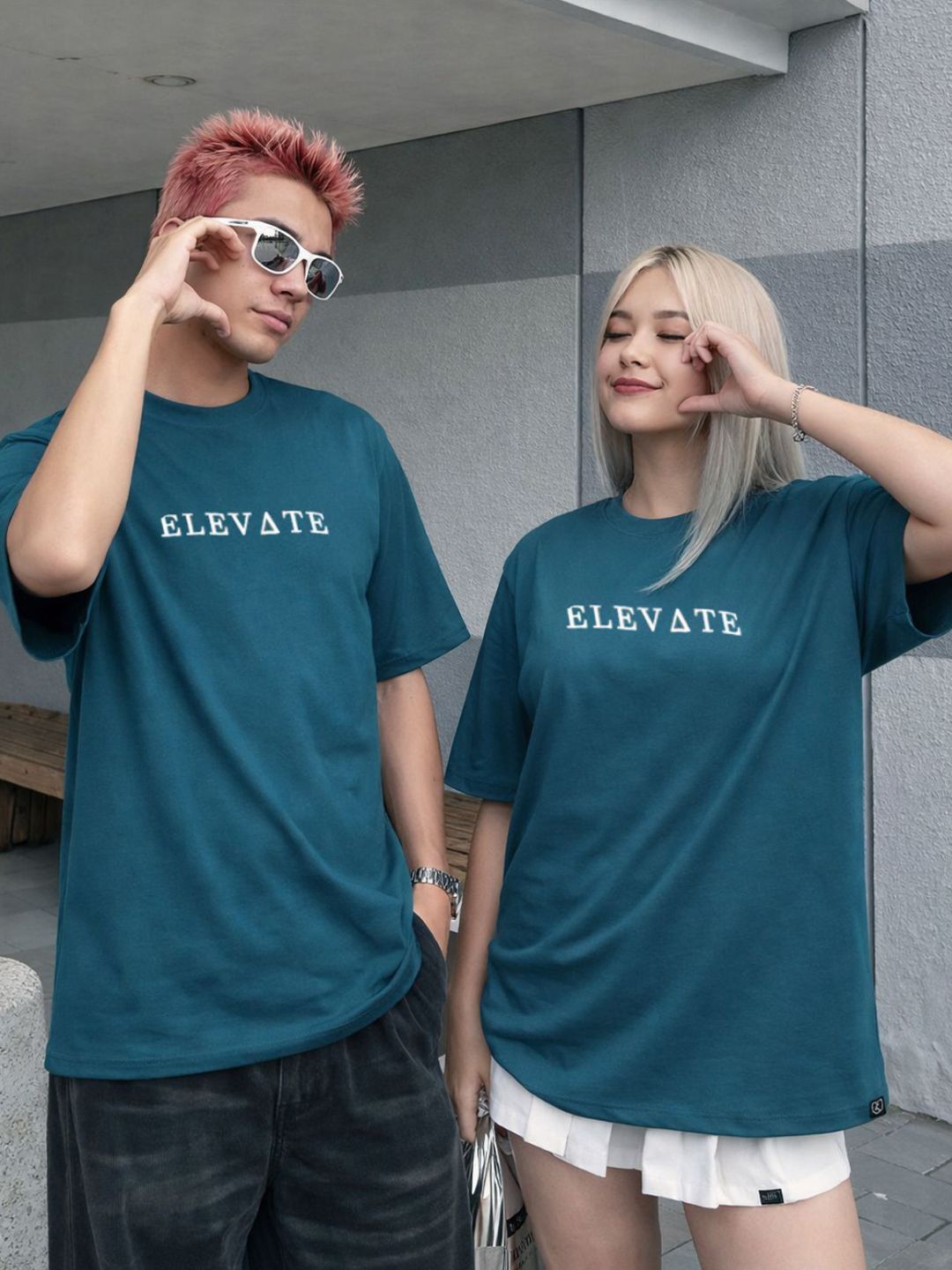 Rigo Unisex Teal Round Neck Cotton Typography Printed Drop Shoulder Oversized T-shirt