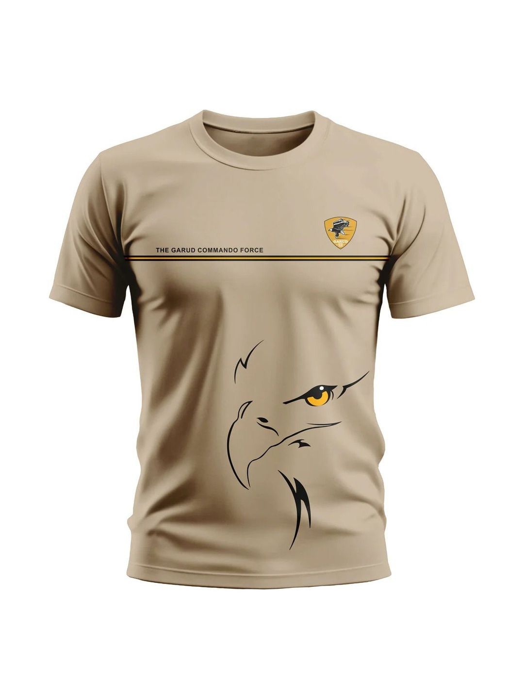 Warrior World Men Beige Graphic Printed Cotton Round Neck T-shirt