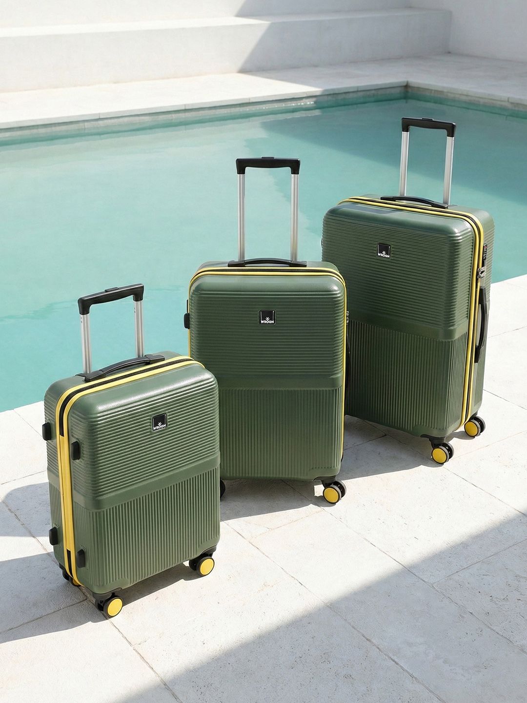 Buy WROGN Qubo Set Of 3 Textured Hard Suitcase Trolley Bags- 180L