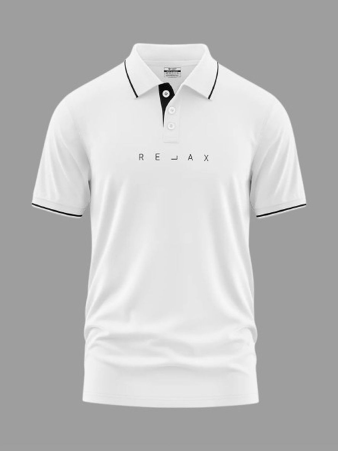 Warrior World Men White Typography Printed Cotton Polo Collar T-shirt