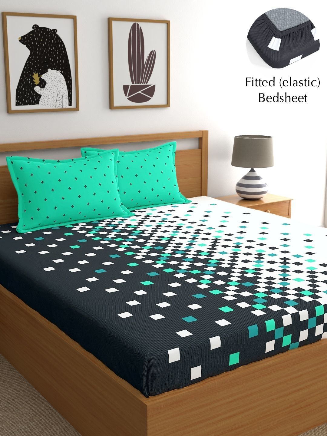 Home Ecstasy Grey Pure Cotton 140TC King Fitted Bedsheet With 2 Pillow Covers 72x78 Inches