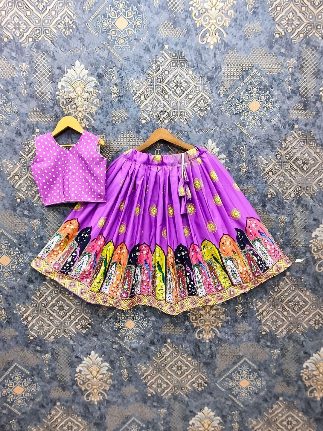 Tiny Twirls Girls Printed Foil Print Semi-Stitched Lehenga &