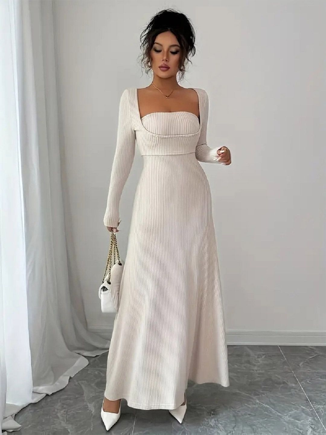 white fit and flare maxi dress White Women Fit & Flare Crepe Maxi Dress XS-S main image 0