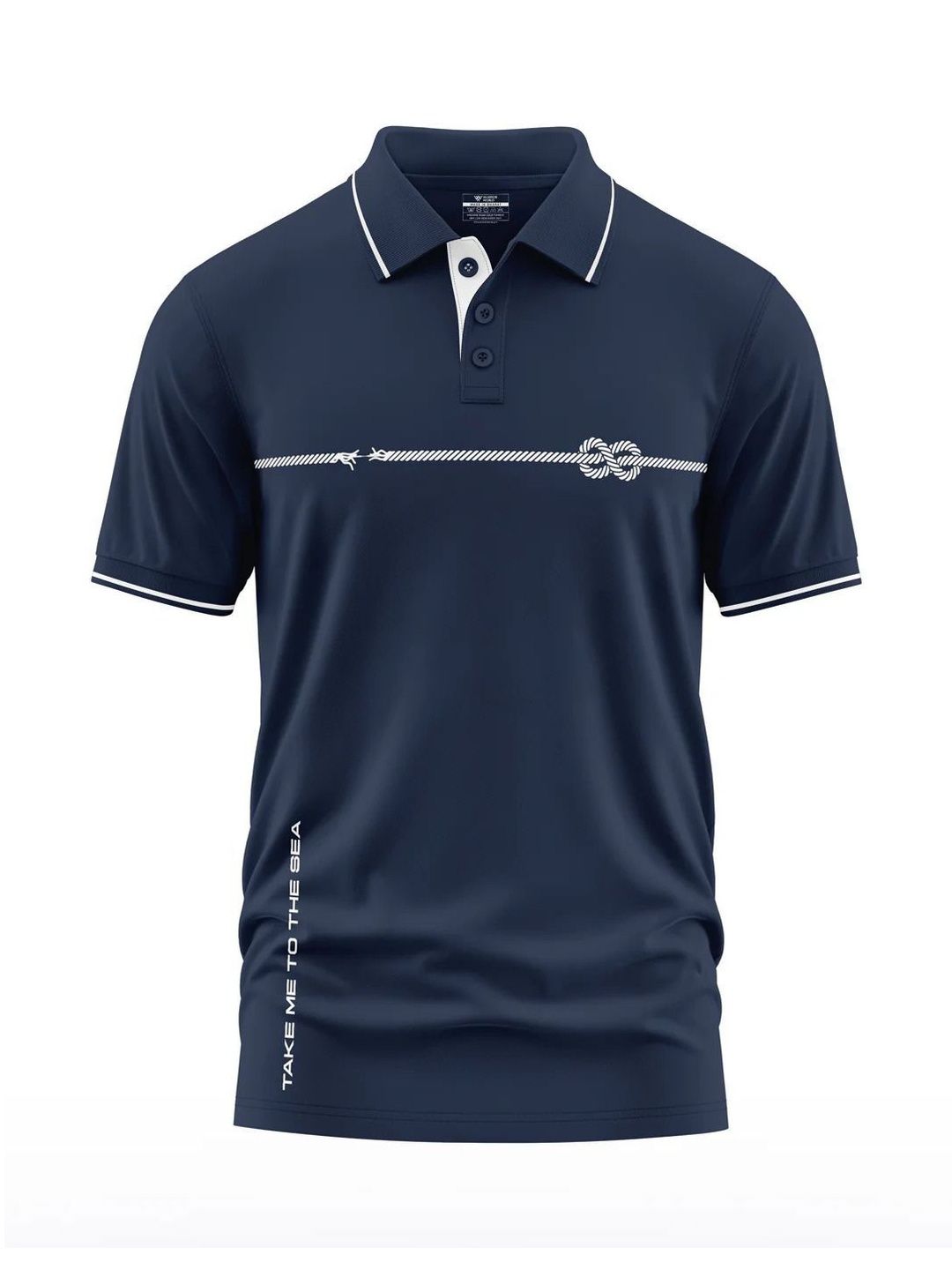 Warrior World Men Navy Blue Printed Cotton Polo Collar T-shirt