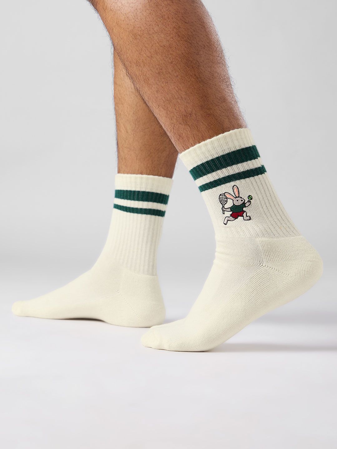 The Souled Store Unisex Tennis Bunny Printed Cream Socks