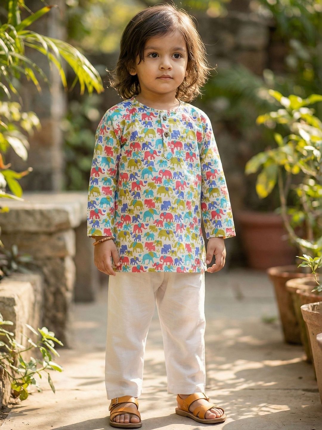 LIL PITAARA Unisex Kids Ethnic Motifs Printed Regular Pure Cotton Kurta with Pyjamas