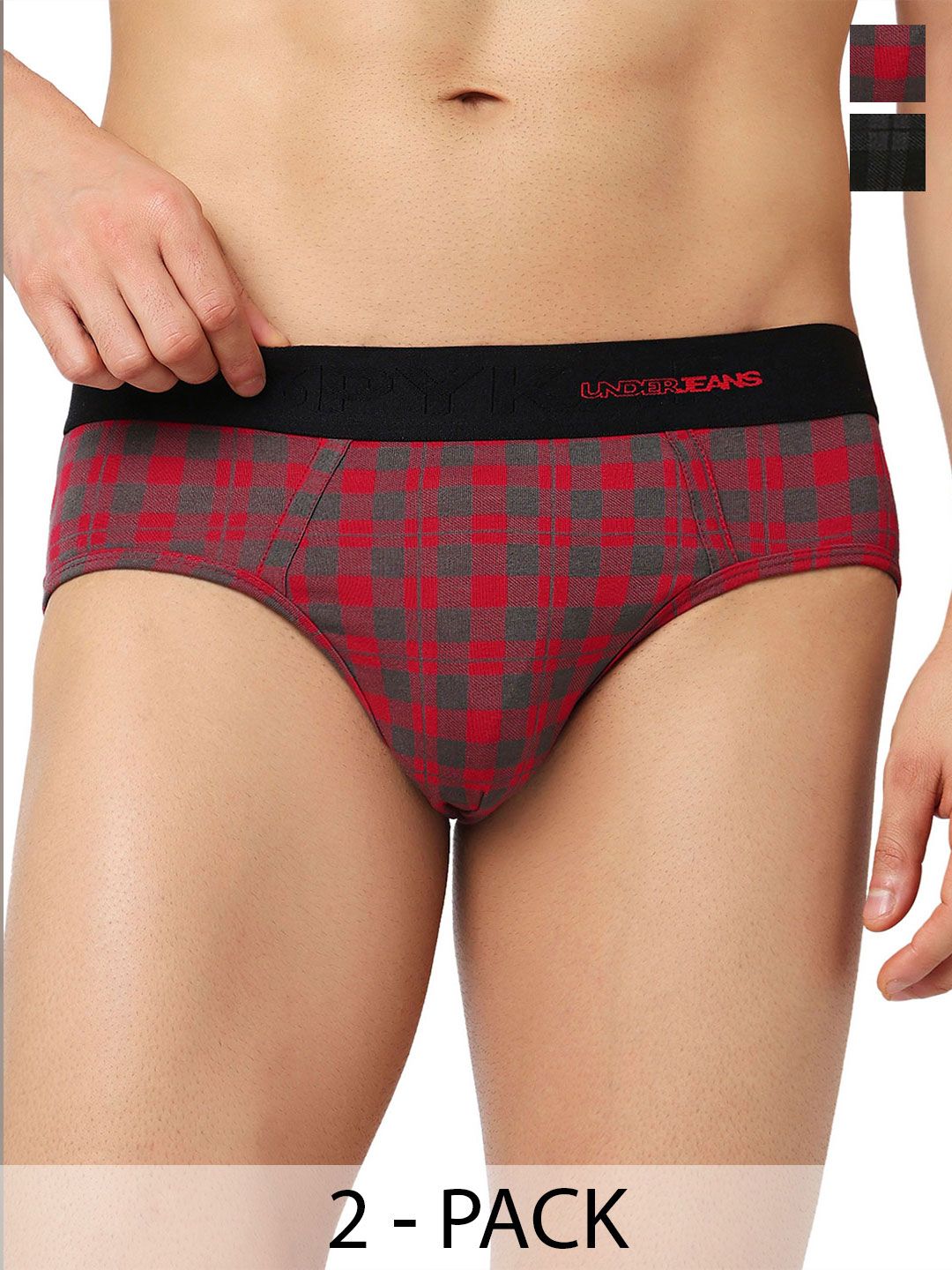 UnderJeans by Spykar Men Pack of 2 Checked Cotton Blend Basic Briefs