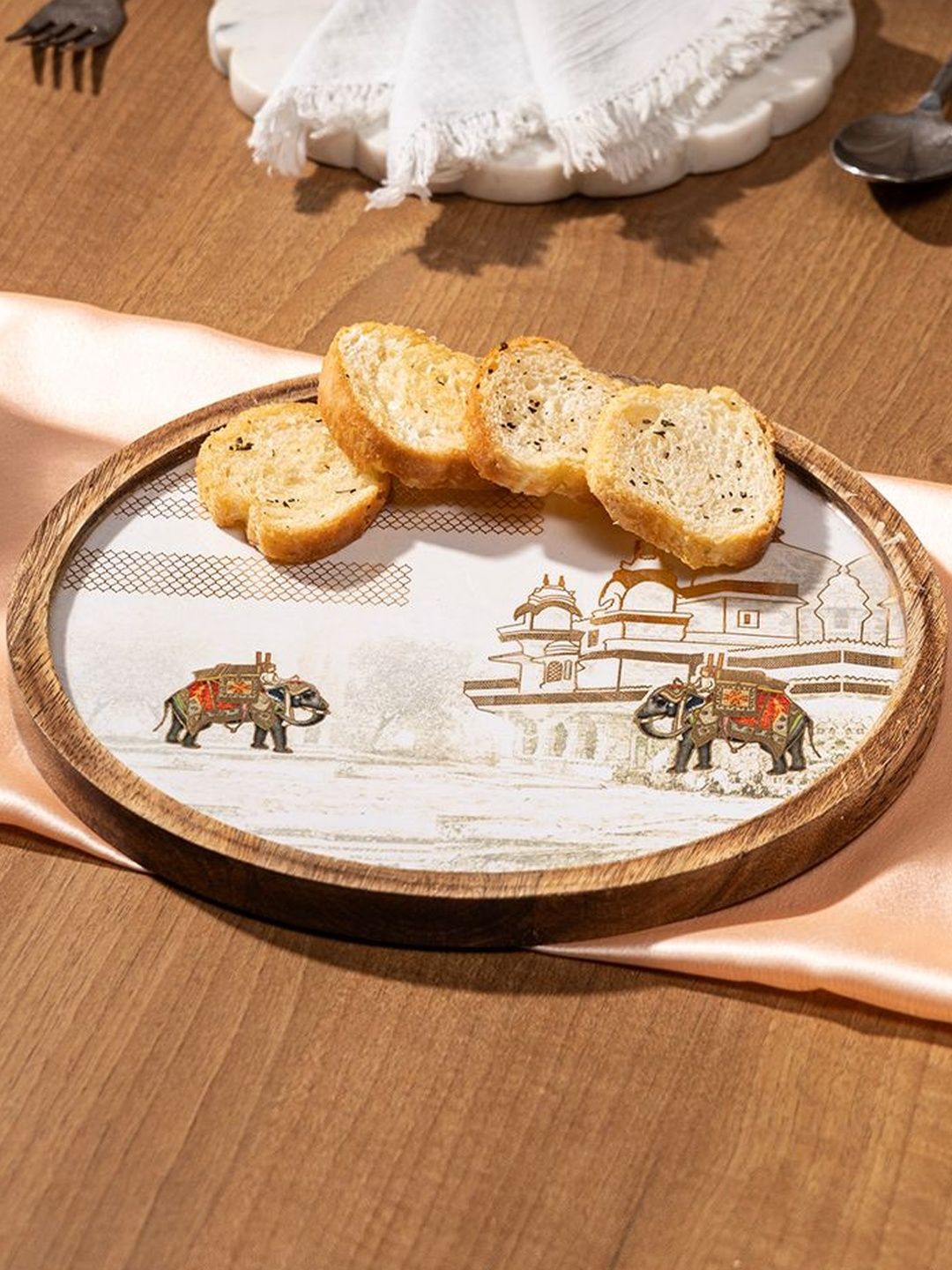 DULI Enamel Coated Multipurpose Round Serving Tray Platter for Home and Dining Table