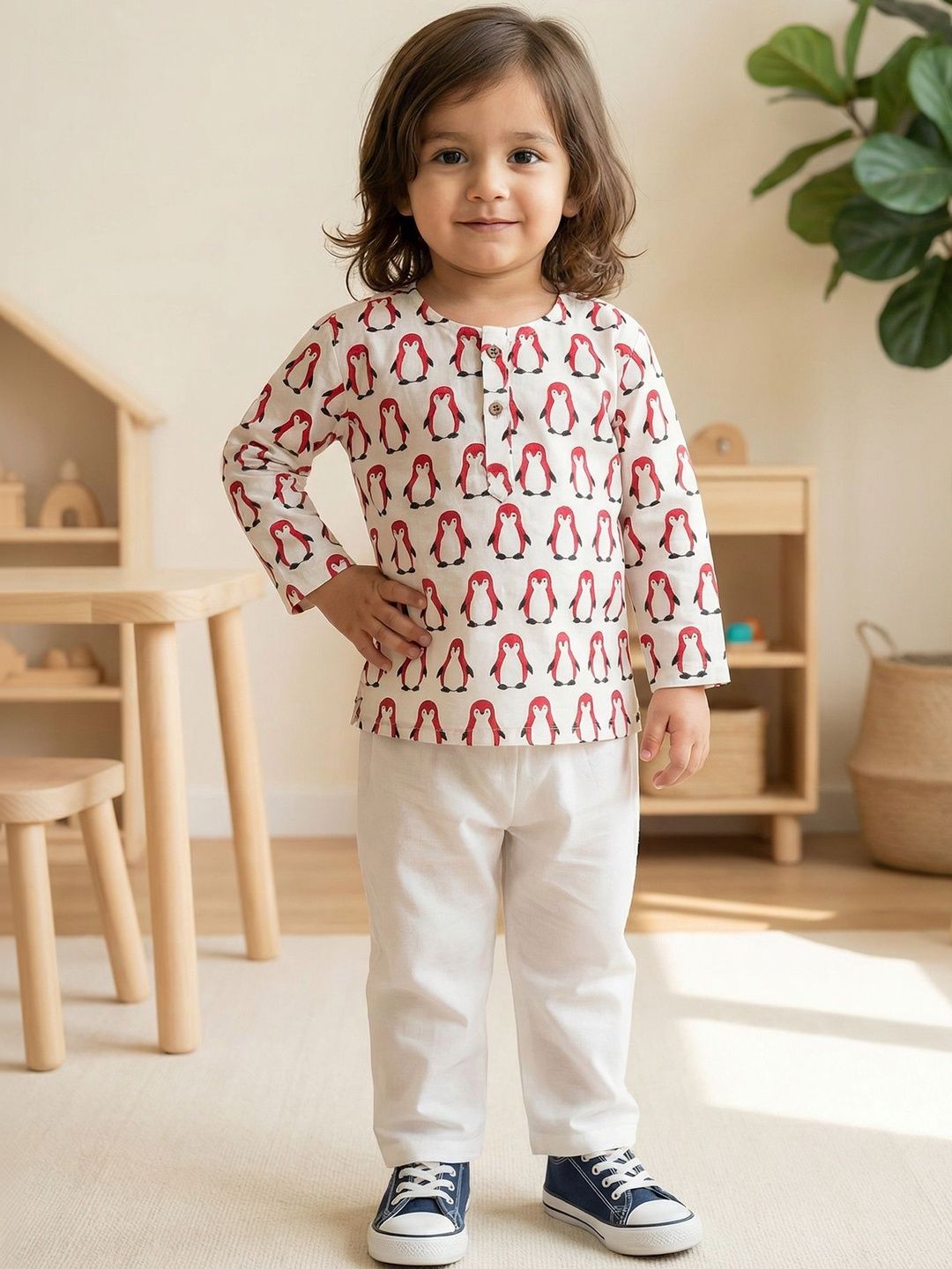 LIL PITAARA Unisex Kids Animal Printed Regular Pure Cotton Kurta with Pyjamas