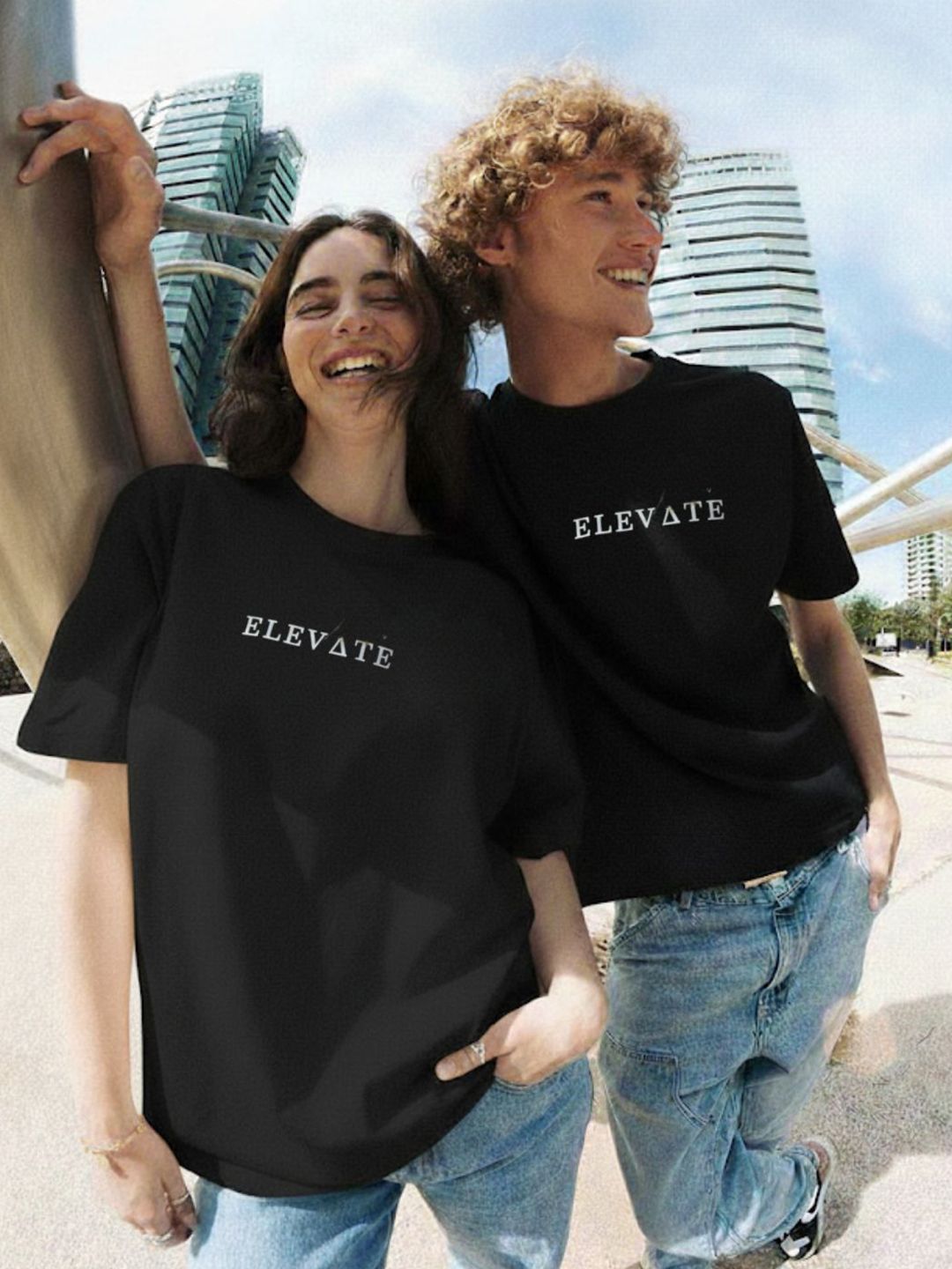 Rigo Unisex Black Round Neck Cotton Typography Printed Drop Shoulder Oversized T-shirt