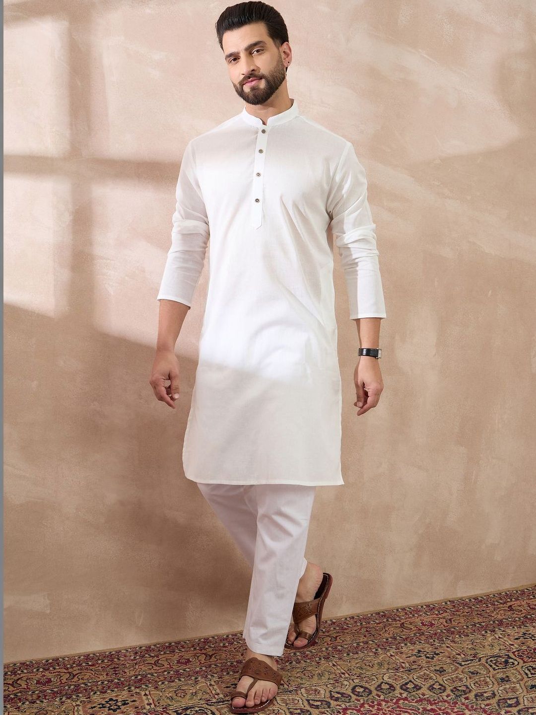 Styli Men White Solid Ethnic Kurta