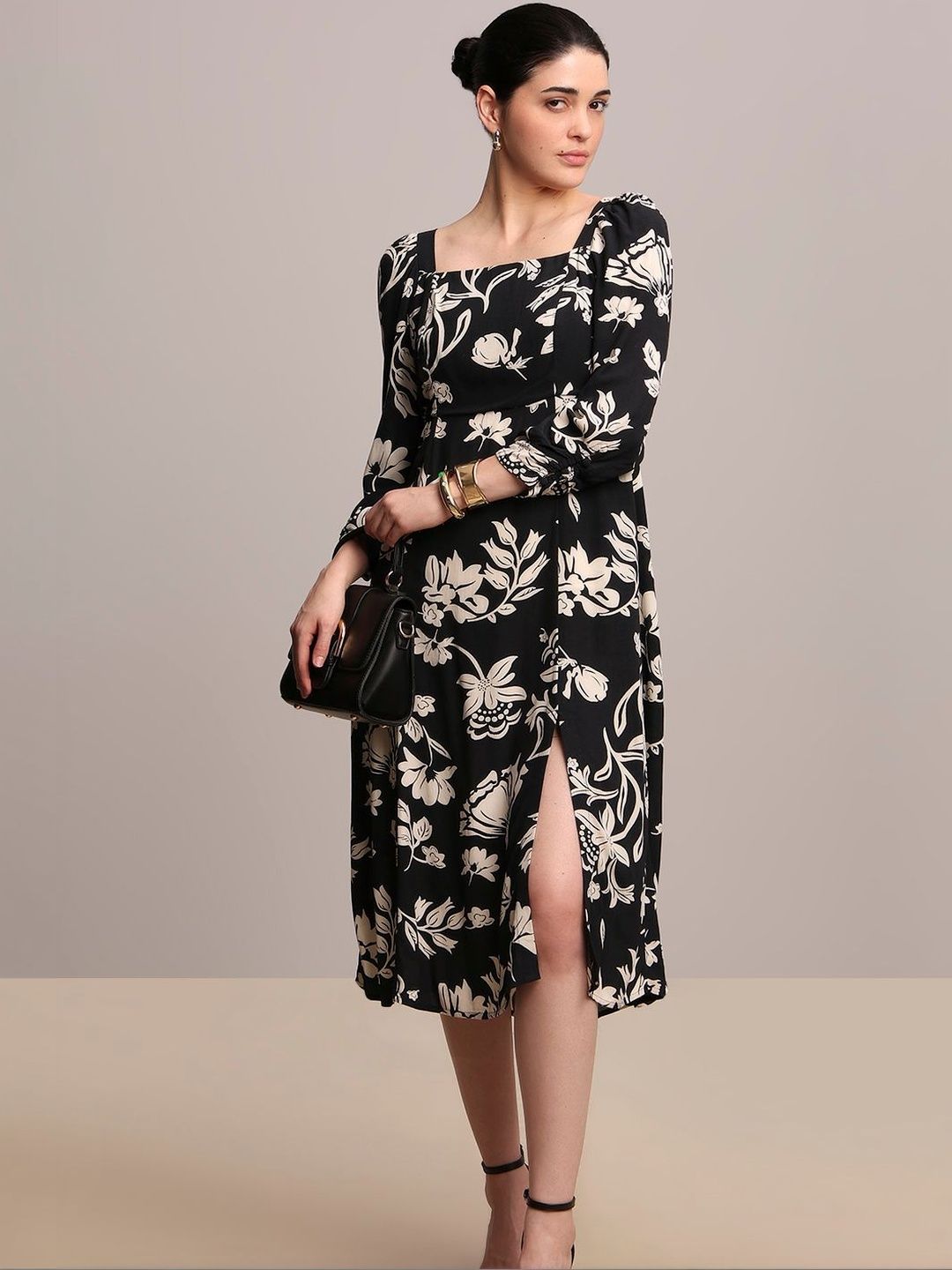 Floral Print Fit & Flare Midi Bell Sleeve Dress Vero Moda Floral Print Bell Sleeve Fit & Flare Midi Dress