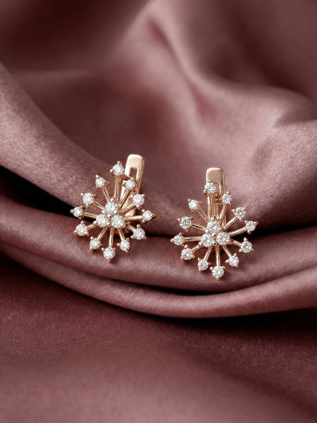 MAEJOY Snow flake Lab grown diamond 92.5 Sterling Silver 18KT Rose gold plated Earrings