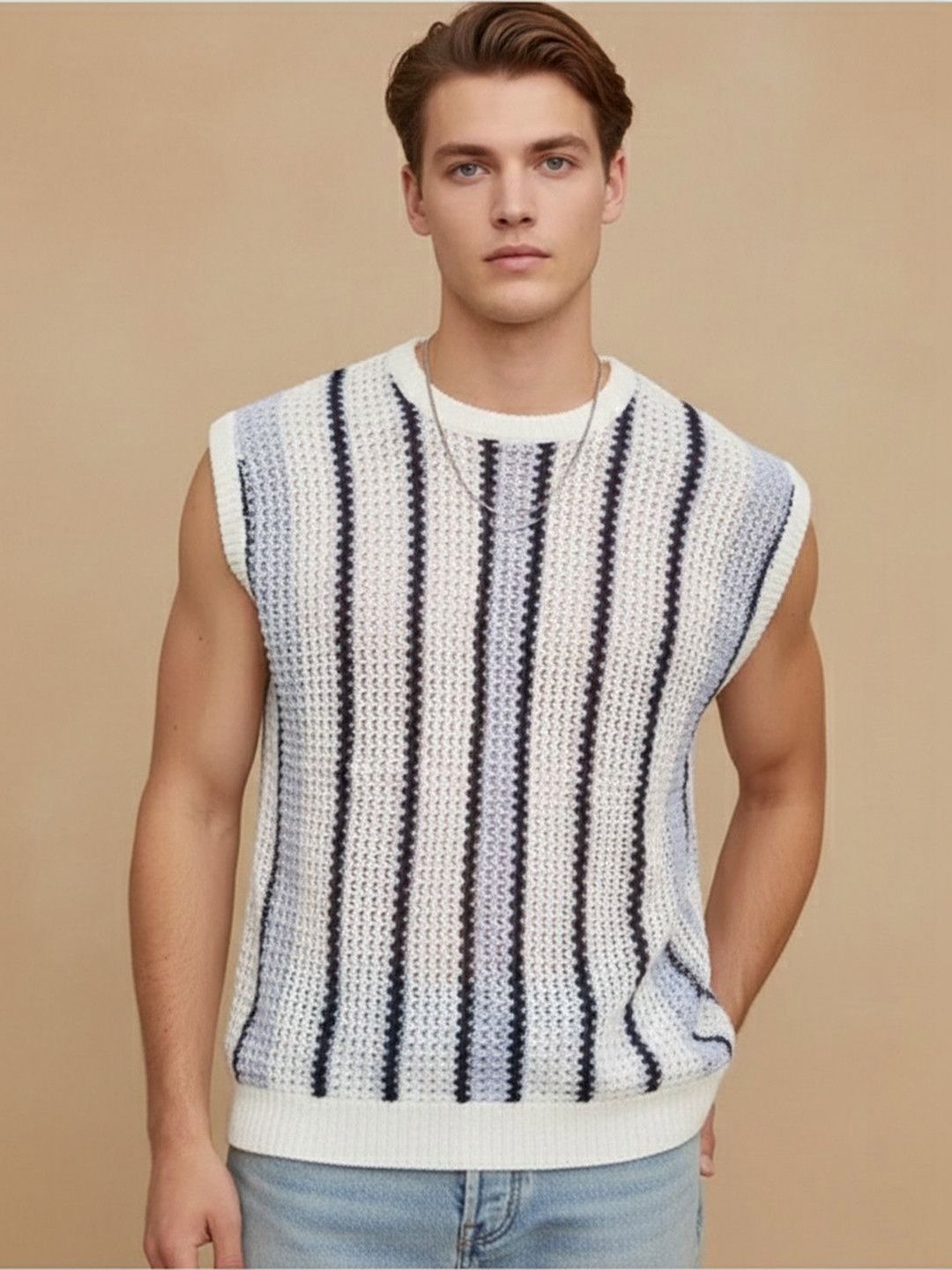 Suo Suo Men Striped Sweater Vest