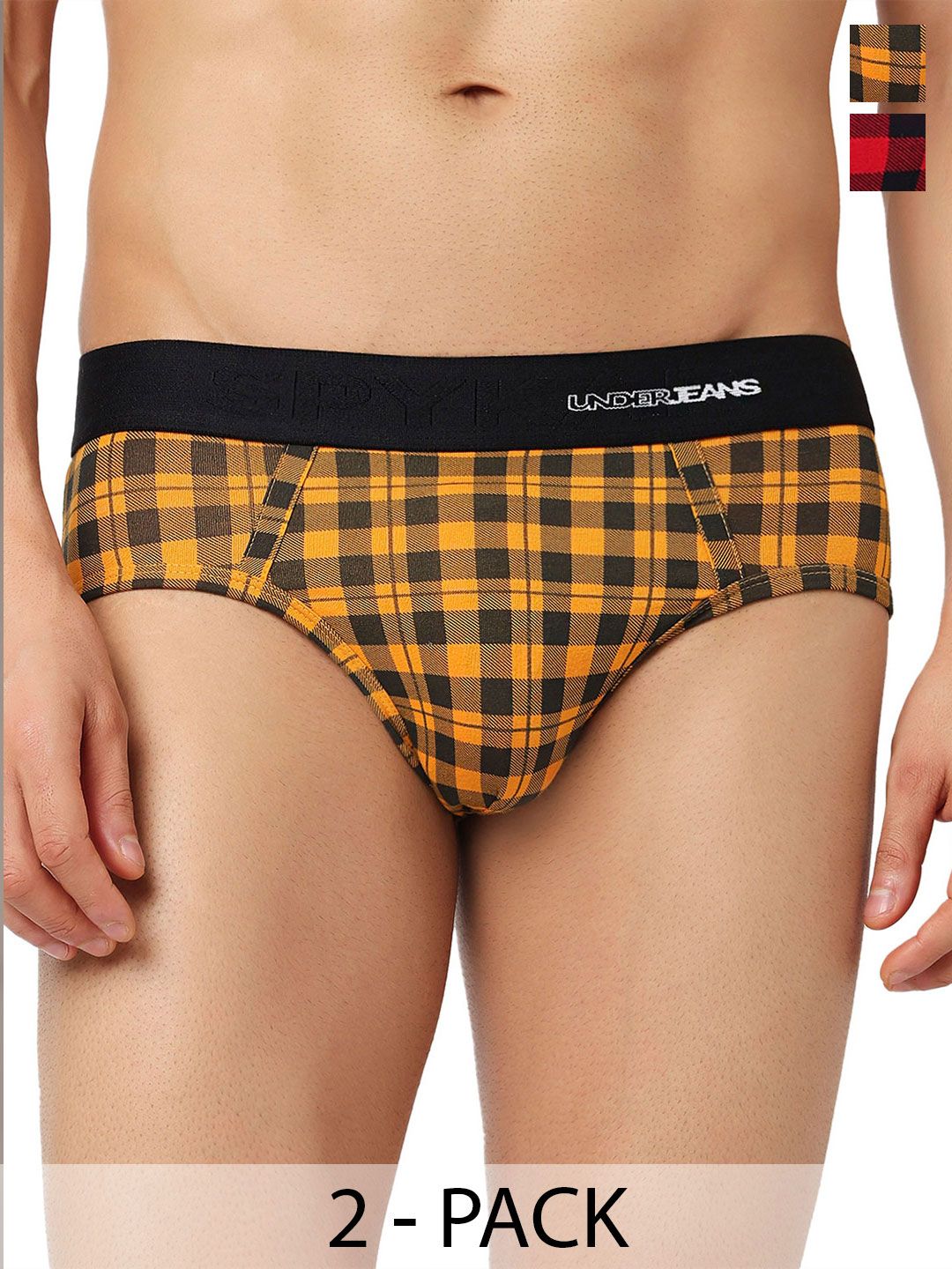 UnderJeans by Spykar Men Pack of 2 Checked Cotton Blend Basic Briefs
